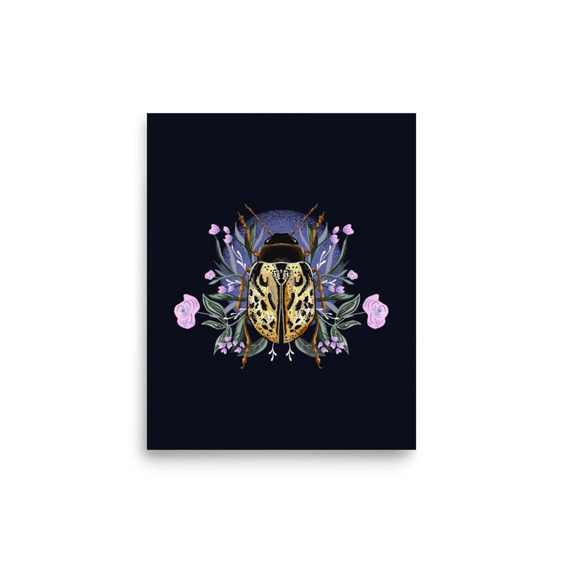 Flower and Beetle Art Print - Christine Hellman